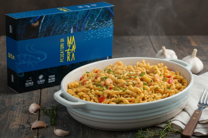 Busiate siciliane con gamberi di Mazara